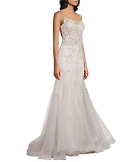 GB Mermaid Beaded Applique Lace Back Gown