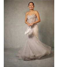 GB Mermaid Beaded Applique Lace Back Gown