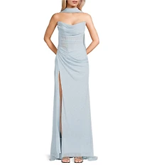 GB Mesh Embellished Cowl Neck Bodycon Long Dress