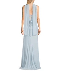 GB Mesh Embellished Cowl Neck Bodycon Long Dress