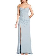 GB Mesh Embellished Cowl Neck Bodycon Long Dress