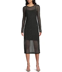 GB Mesh Long Sleeve Bedazzled Dress