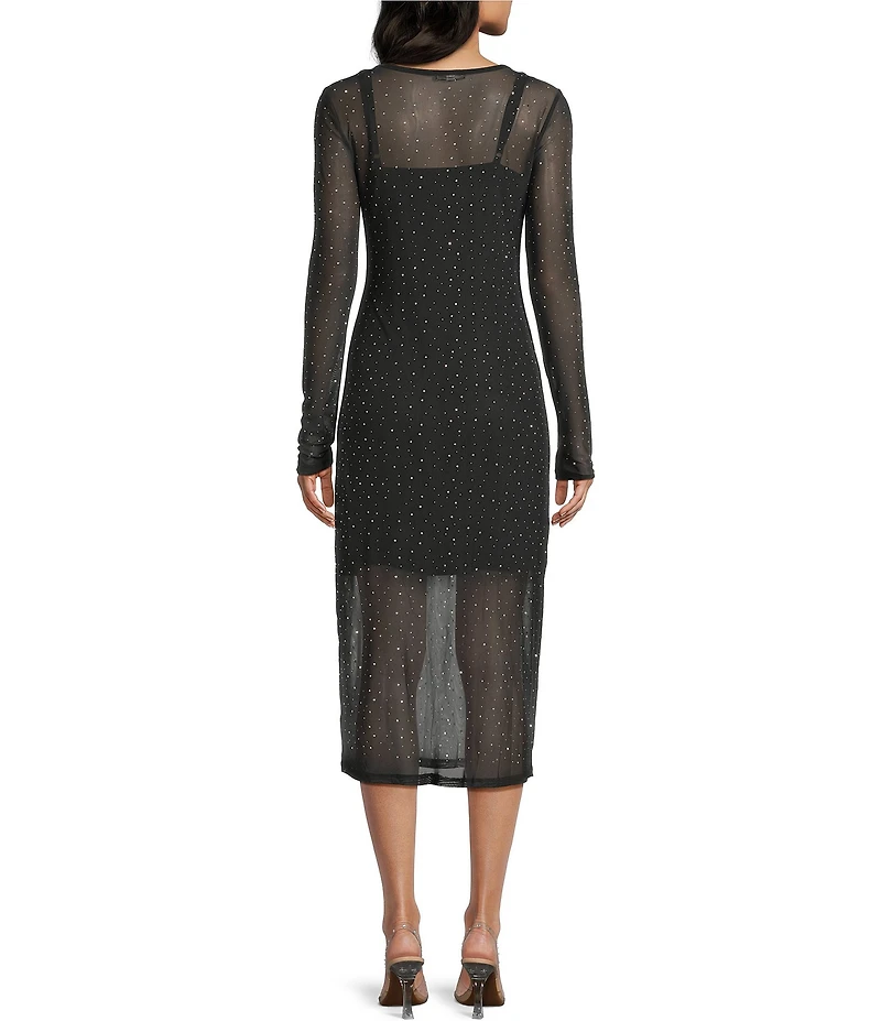GB Mesh Long Sleeve Bedazzled Dress