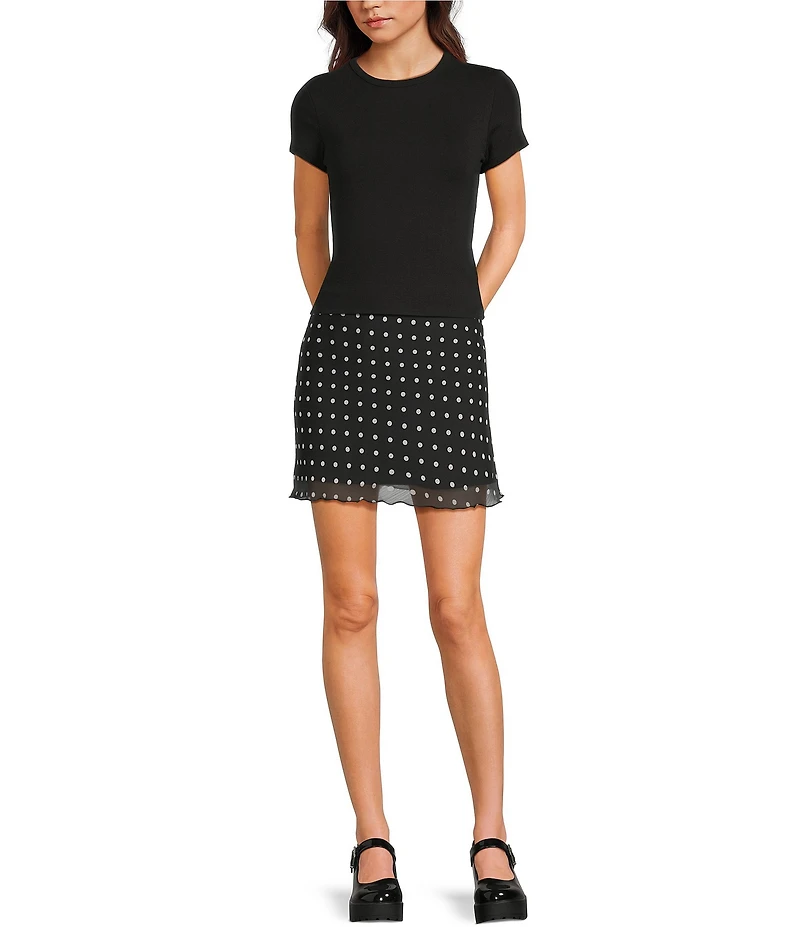 GB Mesh Ruffle Hem Polka Dot Mini Skirt