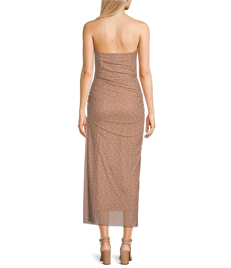 GB Mesh Dotted Strapless Midi Dress