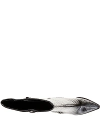 GB Mic-Drop Croco Embossed Leather Lace-Up Detail Stiletto Boot