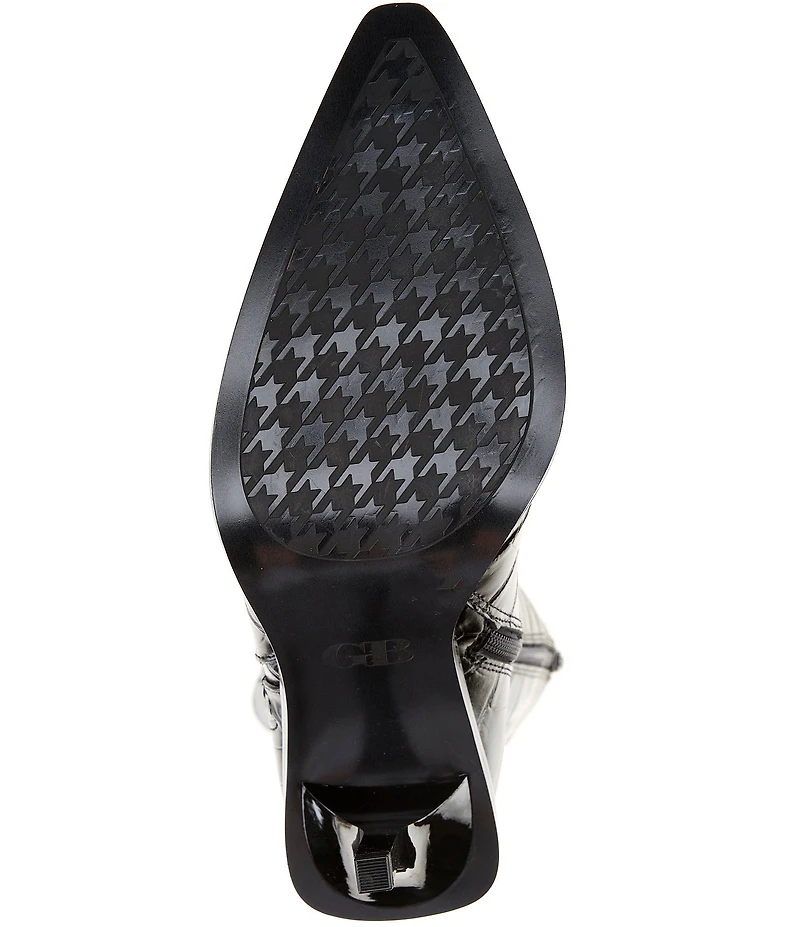 GB Mic-Drop Croco Embossed Leather Lace-Up Detail Stiletto Boot