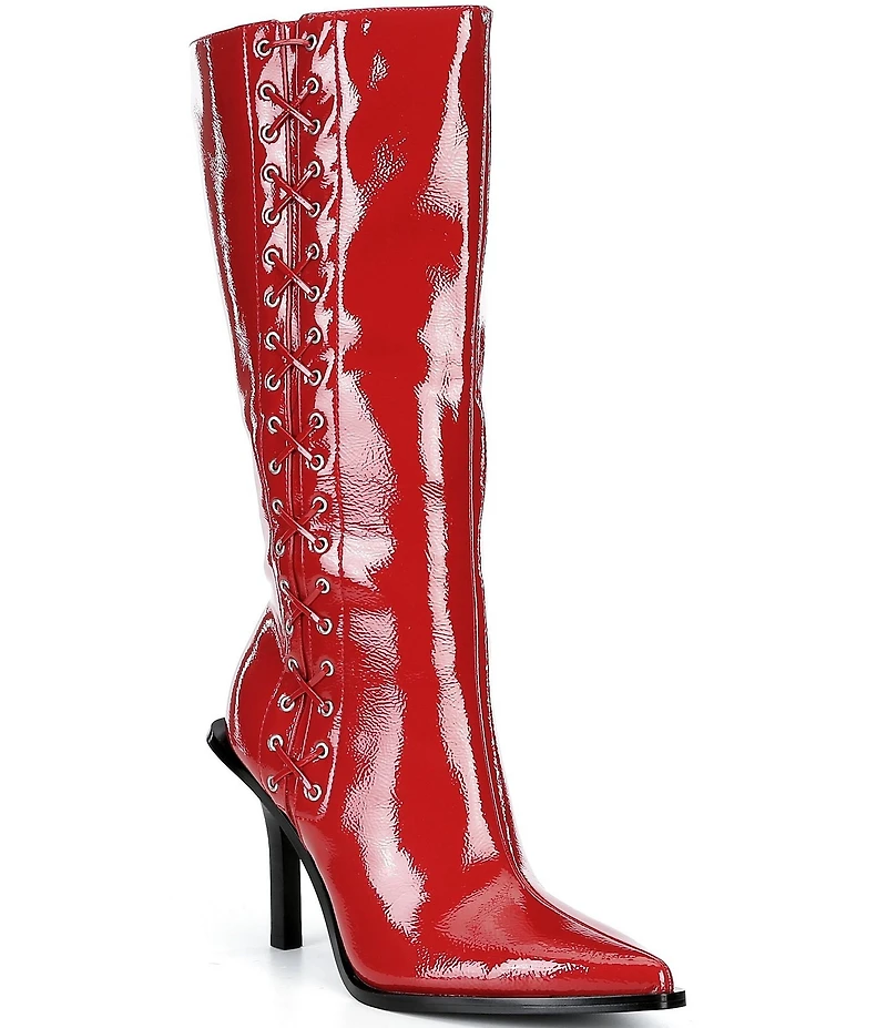GB Mic-Drop Patent Lace-Up Detail Stiletto Boots