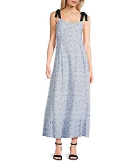 GB Mini Floral Print Grosgrain Tie Maxi Dress