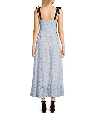 GB Mini Floral Print Grosgrain Tie Maxi Dress