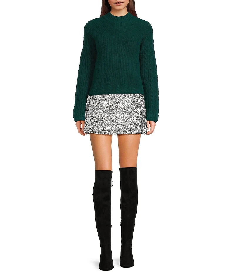 GB Mock Neck Cable Knit Sweater