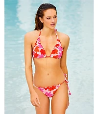 GB Modern Floral Scrunchie Textured Lettuce Edge Tie Side Hipster Swim Bottom