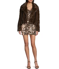 GB Notch Collar Faux Fur Coat