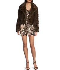 GB Notch Collar Faux Fur Coat