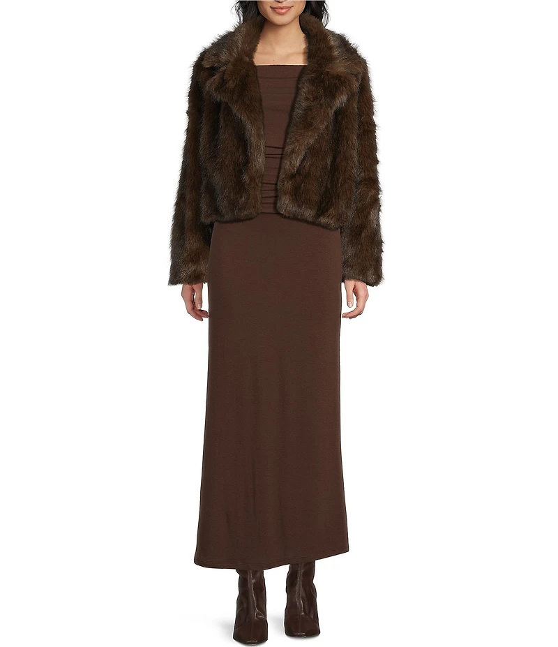 GB Notch Collar Faux Fur Coat