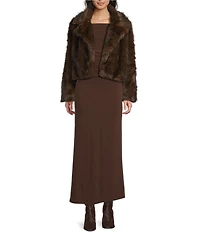 GB Notch Collar Faux Fur Coat