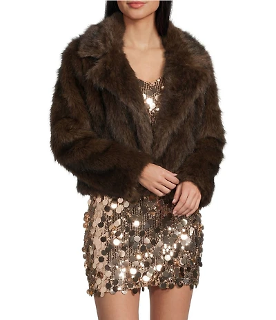 GB Two Tone Notch Collar Faux Fur Coat