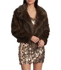 GB Two Tone Notch Collar Faux Fur Coat