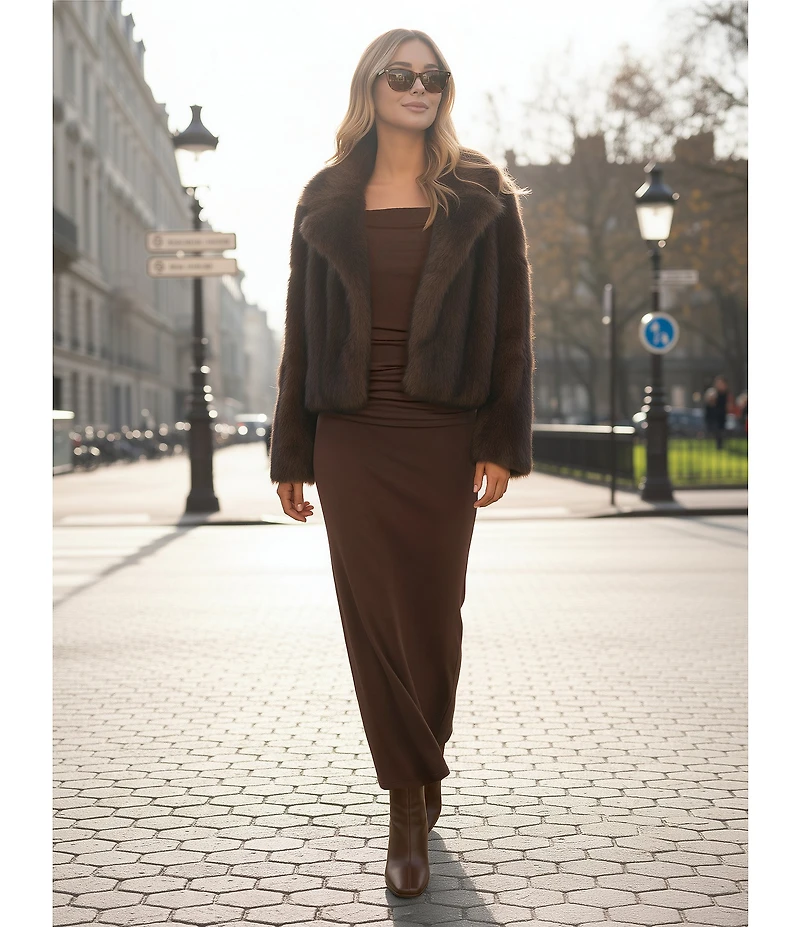 GB Two Tone Notch Collar Faux Fur Coat