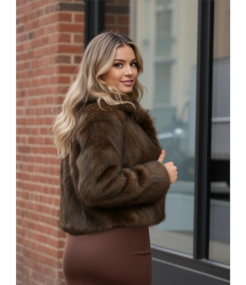 GB Two Tone Notch Collar Faux Fur Coat