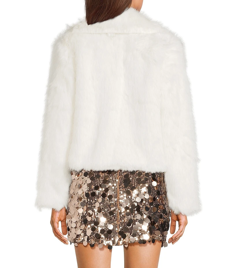 GB Notch Collar Solid Faux Fur Coat