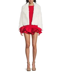 GB Notch Collar Solid Faux Fur Coat