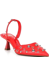 GB Office-Siren Leather Grommet and Stud Kitten Heel Slingback Pumps