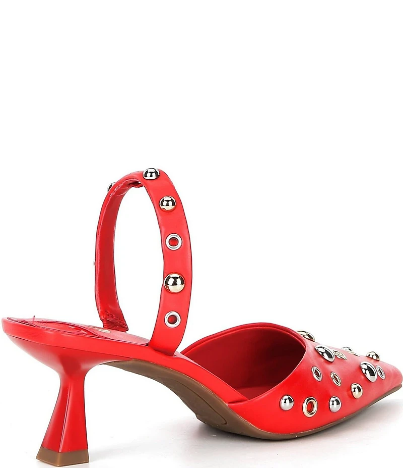 GB Office-Siren Leather Grommet and Stud Kitten Heel Slingback Pumps
