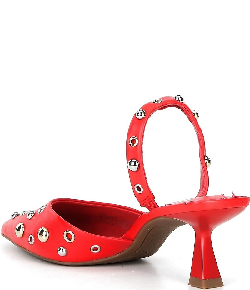 GB Office-Siren Leather Grommet and Stud Kitten Heel Slingback Pumps