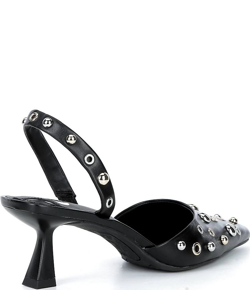GB Office-Siren Leather Grommet and Stud Kitten Heel Slingback Pumps