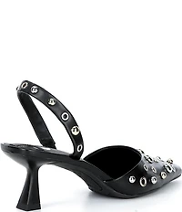 GB Office-Siren Leather Grommet and Stud Kitten Heel Slingback Pumps