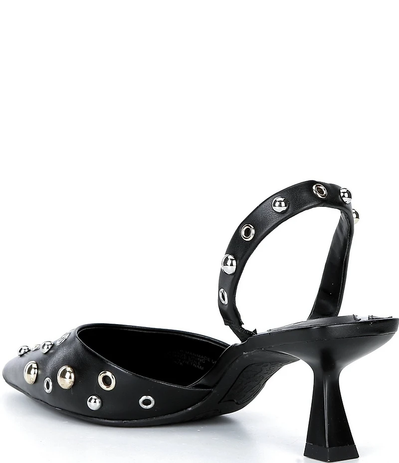 GB Office-Siren Leather Grommet and Stud Kitten Heel Slingback Pumps