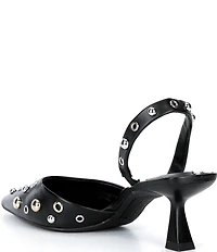 GB Office-Siren Leather Grommet and Stud Kitten Heel Slingback Pumps
