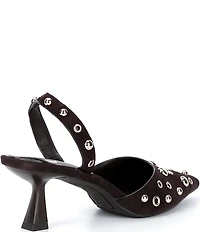 GB Office-Siren Suede Grommet and Stud Kitten Heel Slingback Pumps