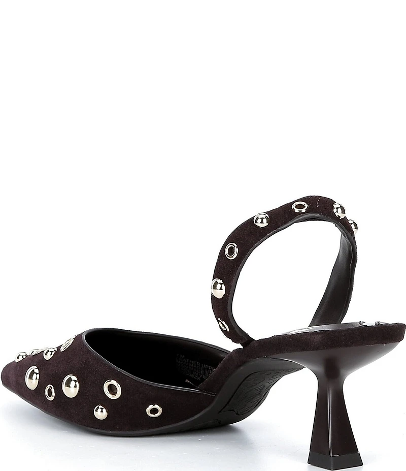 GB Office-Siren Suede Grommet and Stud Kitten Heel Slingback Pumps