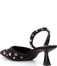 GB Office-Siren Suede Grommet and Stud Kitten Heel Slingback Pumps