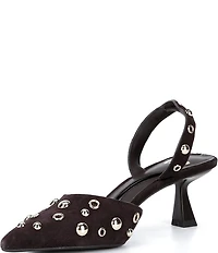 GB Office-Siren Suede Grommet and Stud Kitten Heel Slingback Pumps