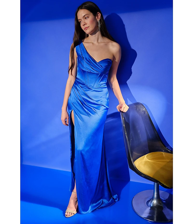 GB Social One Shoulder Satin Dress