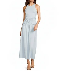 GB Open Back Boat Neck Drop Waist Maxi Dress