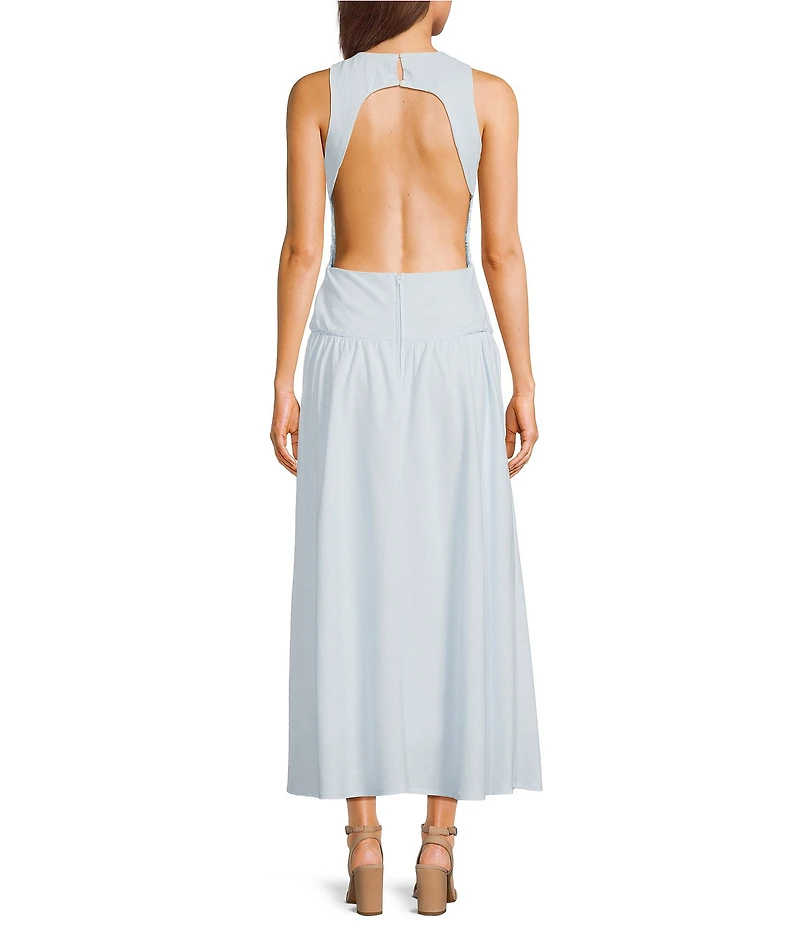 GB Open Back Boat Neck Drop Waist Maxi Dress