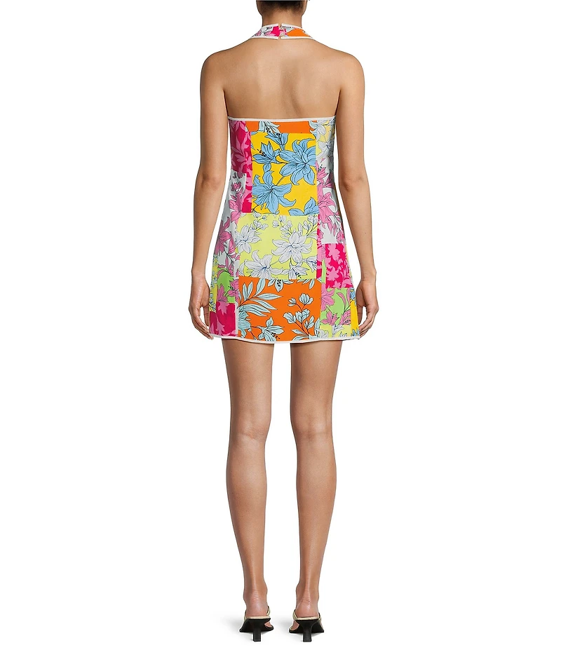 GB Piped Halter Printed Mini Dress