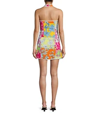 GB Piped Halter Printed Mini Dress