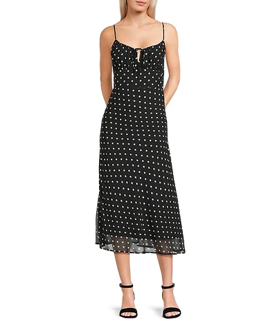 GB Polka Dot Tie Front Midi Dress