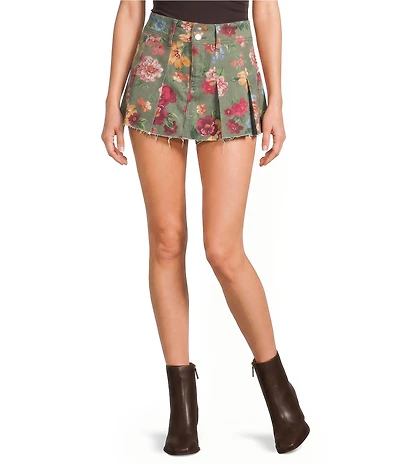 GB Printed Denim Floral Print Coordinating Mini Skirt