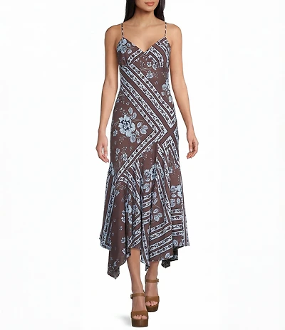 GB Printed Floral Handkerchief Hem Maxi Dress