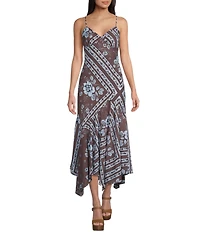 GB Printed Floral Handkerchief Hem Maxi Dress