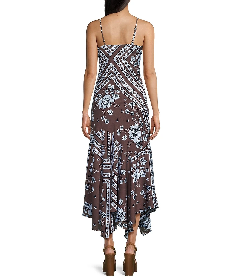 GB Printed Floral Handkerchief Hem Maxi Dress