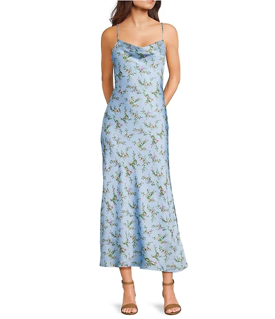 GB Floral Printed Cowl Neck Maxi Slip Dress
