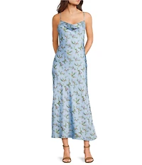 GB Floral Printed Cowl Neck Maxi Slip Dress