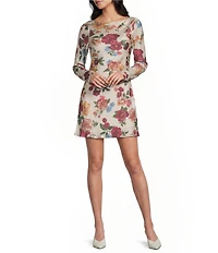 GB Printed Long Sleeve Satin Mini Dress